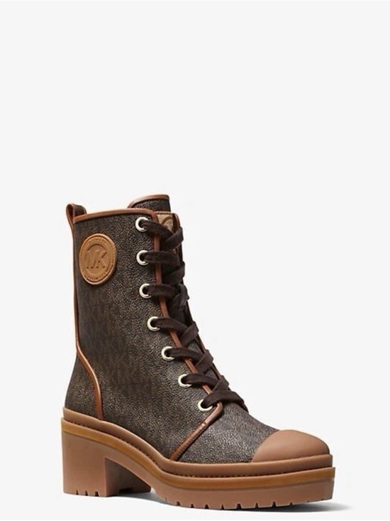 Michael Kors Shoes - New Michael Kors Corey Logo Signature Combat Boots Brown Monogram 7.5M